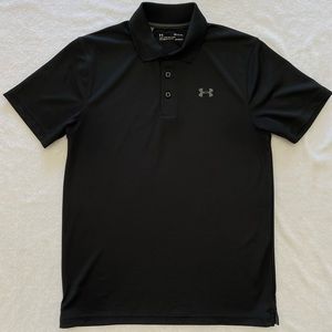 Under Armour Men’s Black Polo gray stitched emblem,heatgear,loose fit size-Small
